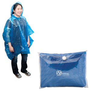 V0826-DISPOSABLE PONCHO-Royal Blue/Clear pouch